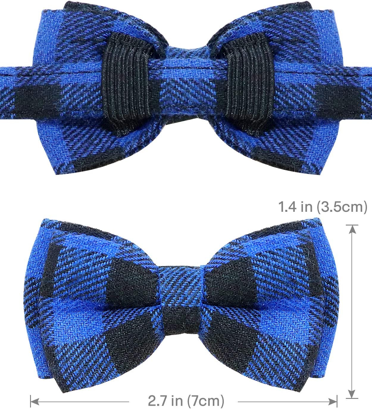 Upgraded Breakaway Cat Collar with Bow Tie and Bells, Safety Plaid Design for Kittens, Blue - 1 Pack