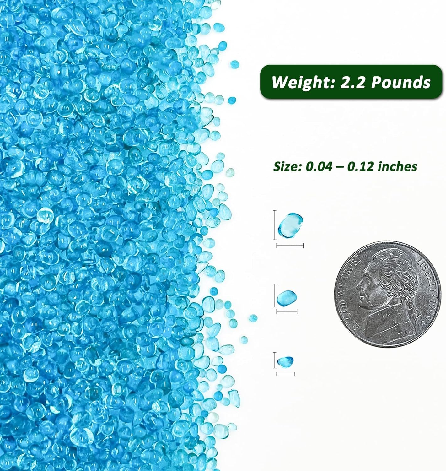 2.2 Lbs Polished Smooth Aquarium Substrate Gravel - Vibrant Blue Sea Glass Decorative Stones for Fish Tanks, Vases, Fairy Gardens, and Potted Plants