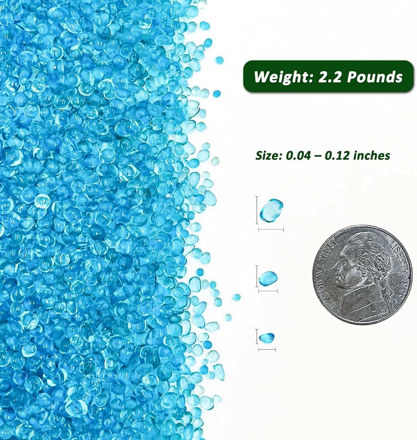 2.2 Lbs Polished Smooth Aquarium Substrate Gravel - Vibrant Blue Sea Glass Decorative Stones for Fish Tanks, Vases, Fairy Gardens, and Potted Plants