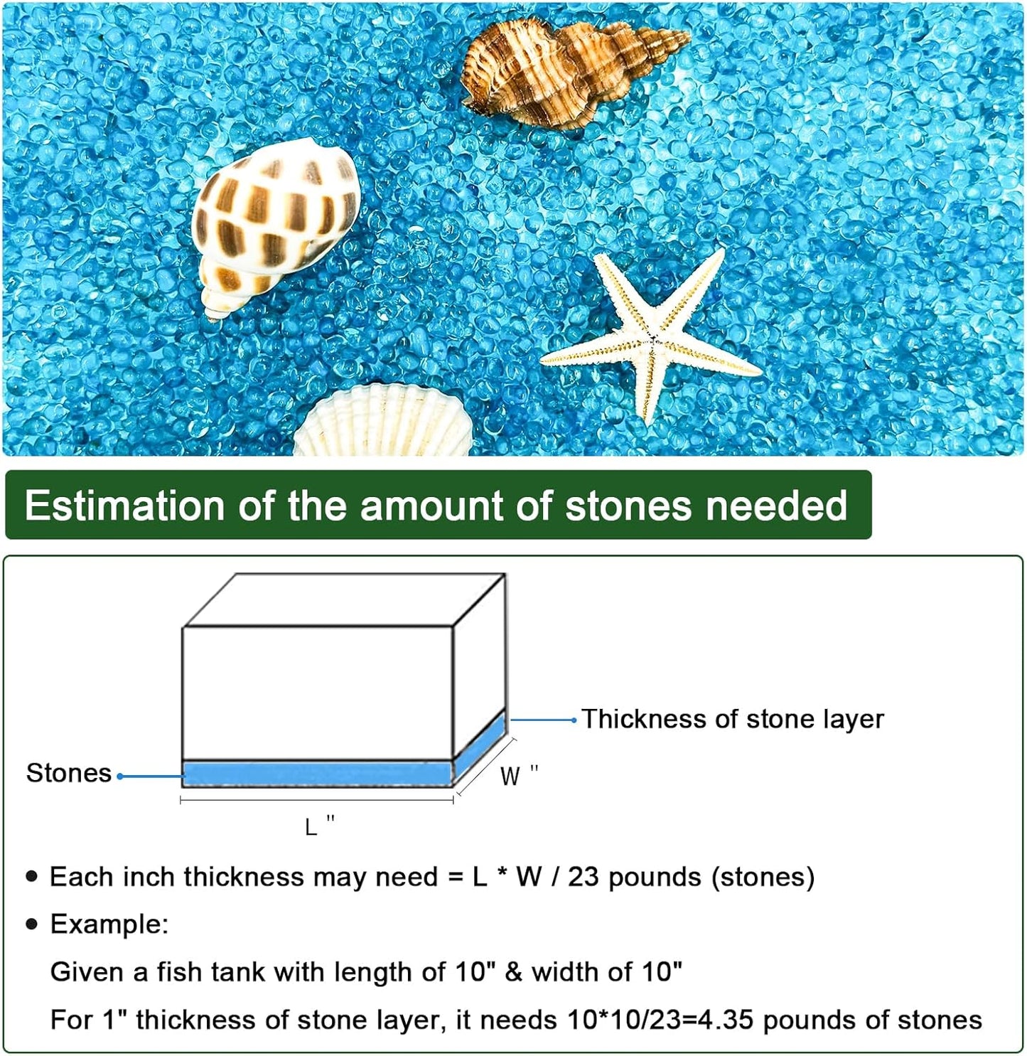 2.2 Lbs Polished Smooth Aquarium Substrate Gravel - Vibrant Blue Sea Glass Decorative Stones for Fish Tanks, Vases, Fairy Gardens, and Potted Plants