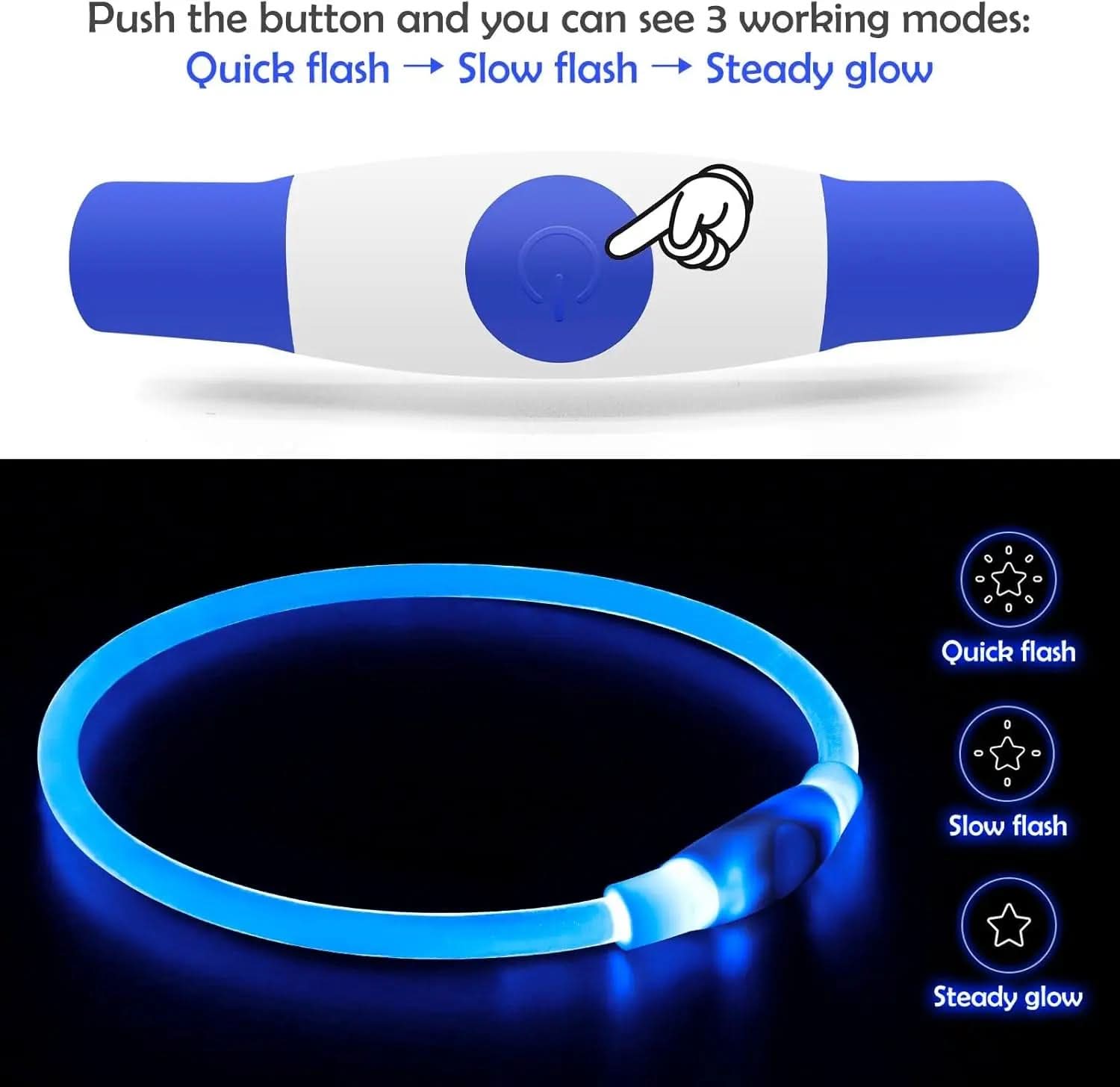 USB Rechargeable LED Dog Collar - Enhanced Night Visibility Safety Necklace for Small, Medium, and Large Dogs (Blue)