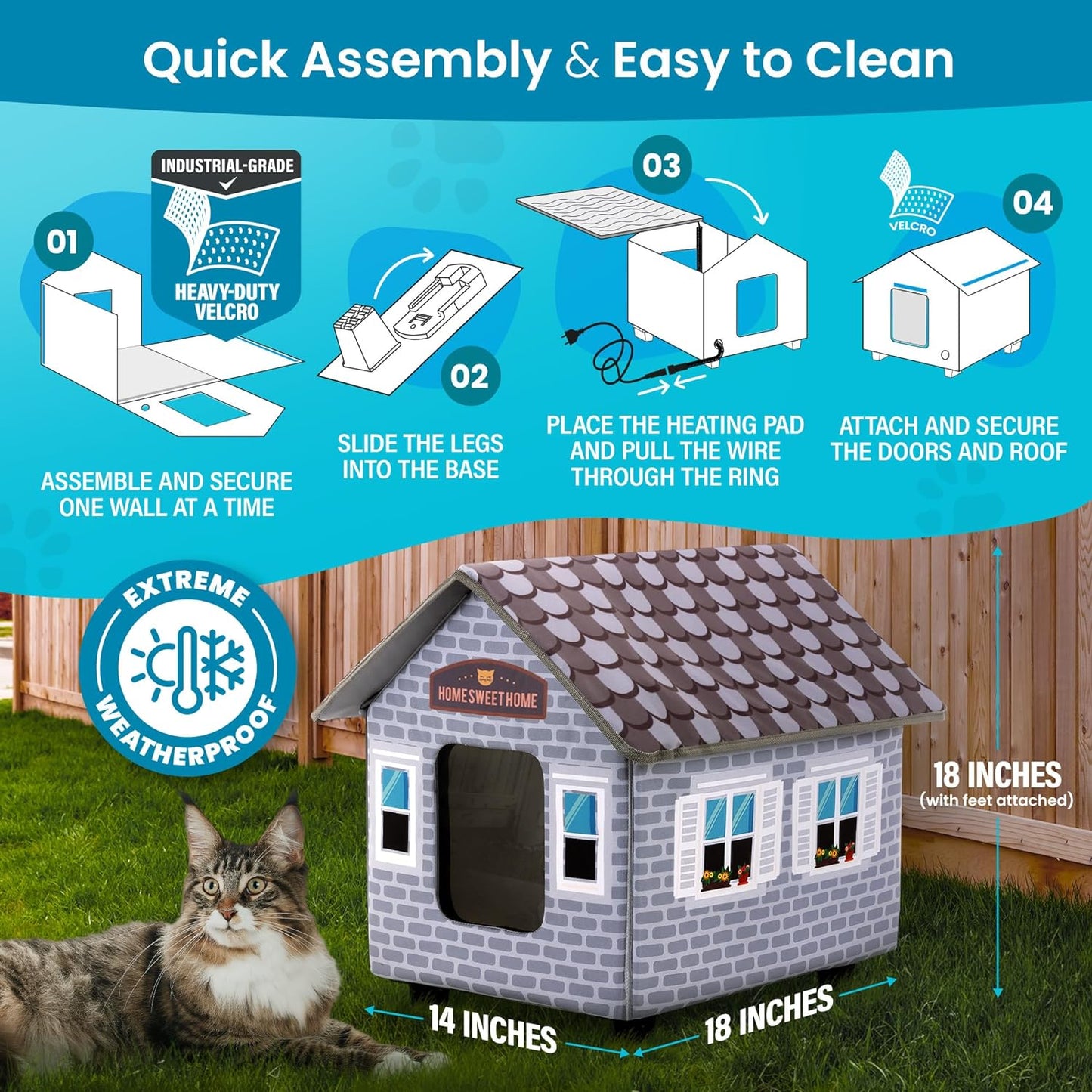 Weatherproof Heated Outdoor Cat House for Winter Use - Effortless Assembly for Outdoor Cats