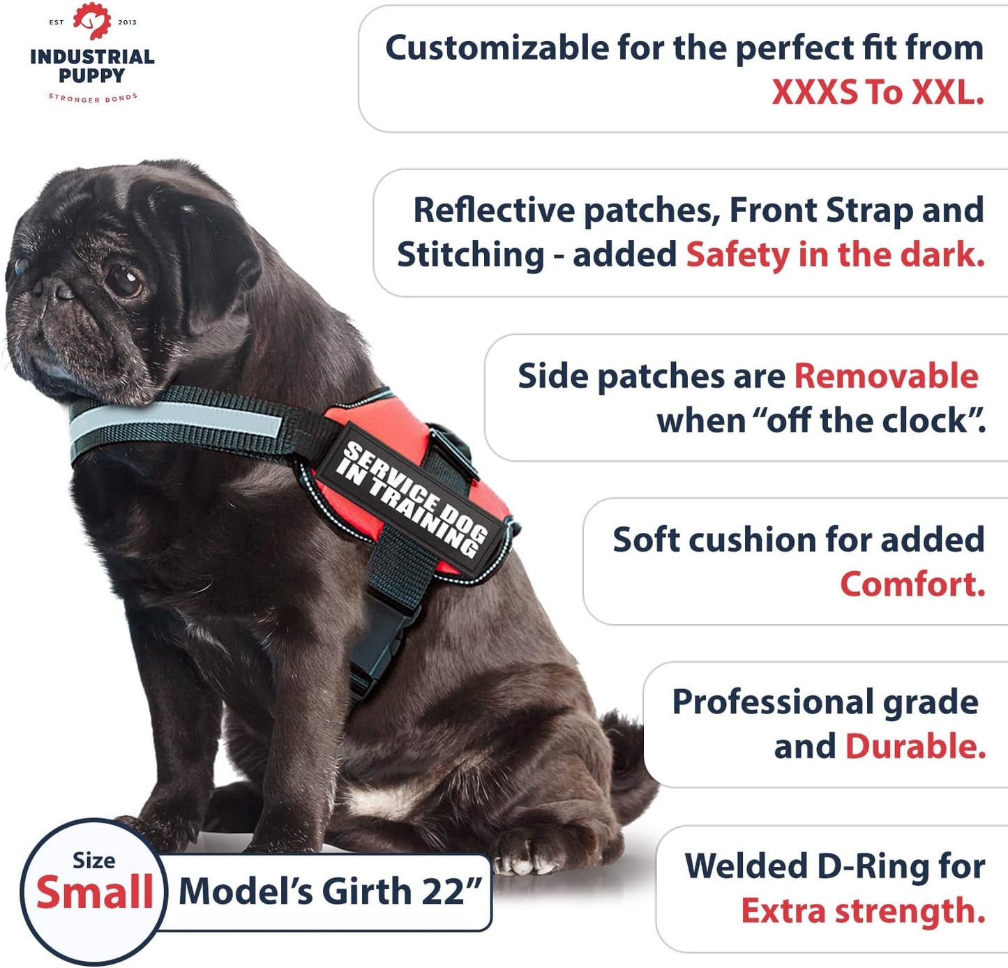 Service Dog Training Vest with Adjustable Hook and Loop Straps and Handle - Available in Sizes XXS to XXL - Features Reflective Patch and Comfortable Mesh Design