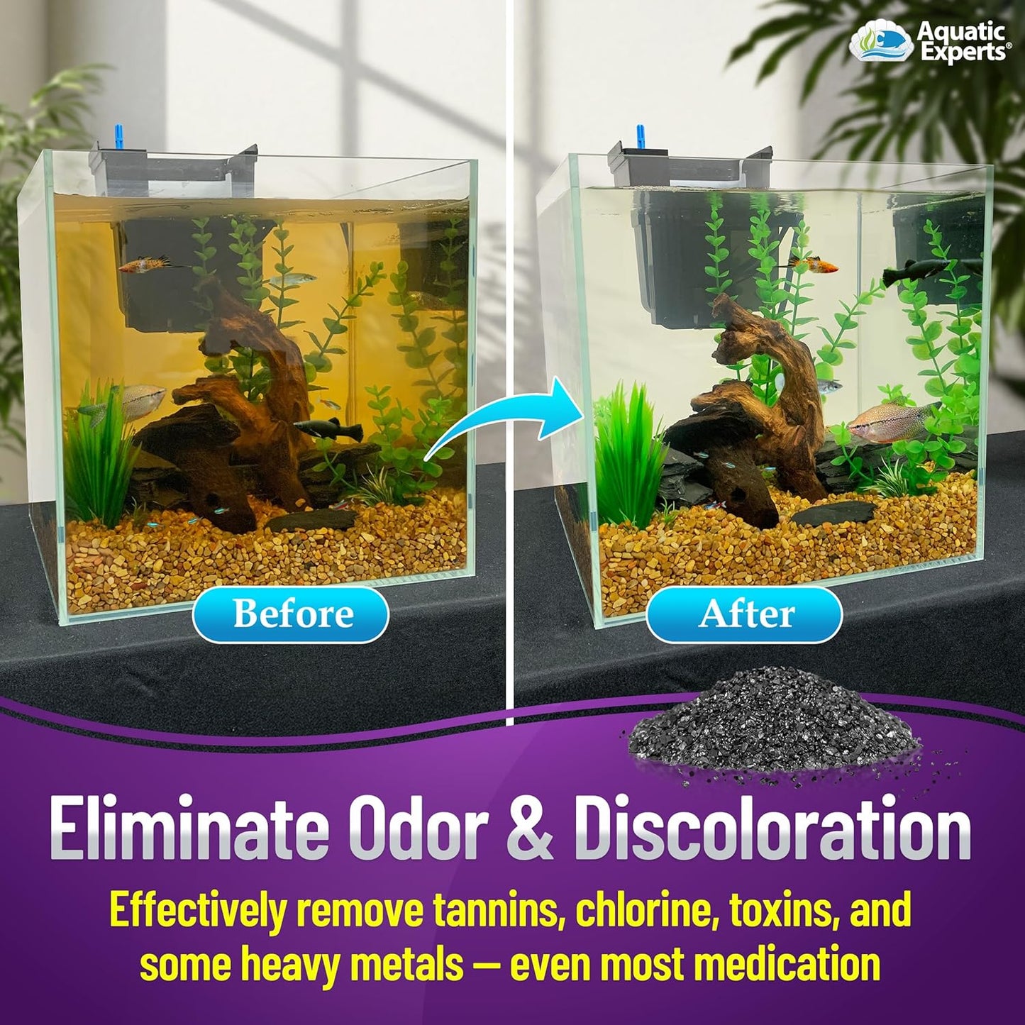 Premium Activated Carbon for Aquariums - Granulated Charcoal Filter Media (3 lbs with Fine Mesh Bag)