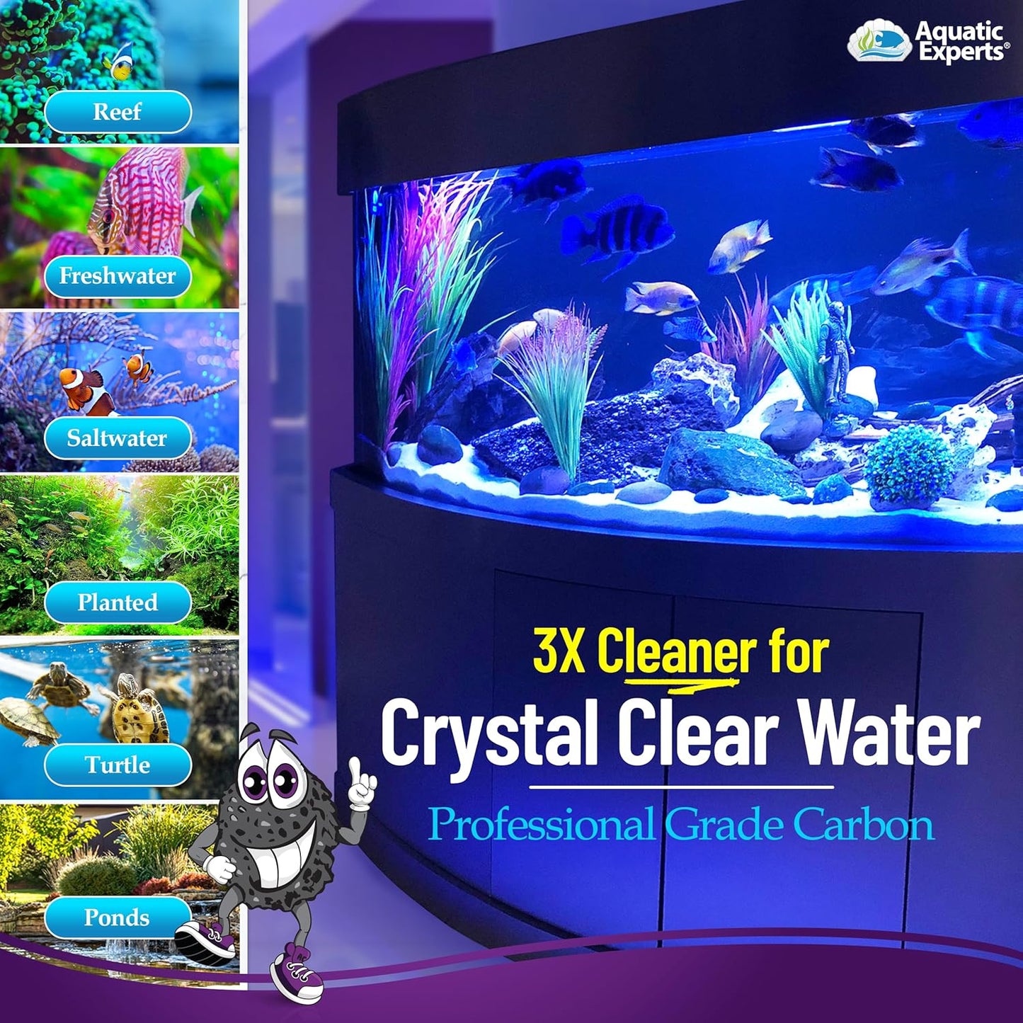 Premium Activated Carbon for Aquariums - Granulated Charcoal Filter Media (3 lbs with Fine Mesh Bag)
