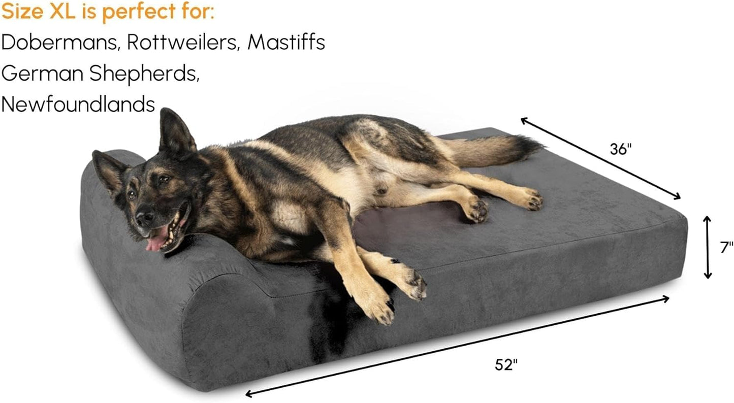 Barker Beds Extra Large Orthopedic Dog Bed with 7" Thick Cushion - Charcoal Microsuede Cover - Durable and Washable - Made in the USA