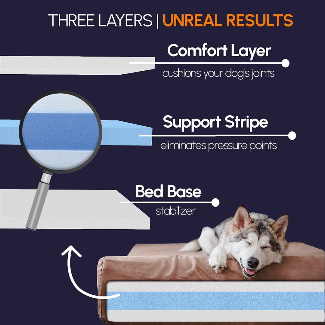 Barker Beds Extra Large Orthopedic Dog Bed with 7" Thick Cushion - Charcoal Microsuede Cover - Durable and Washable - Made in the USA