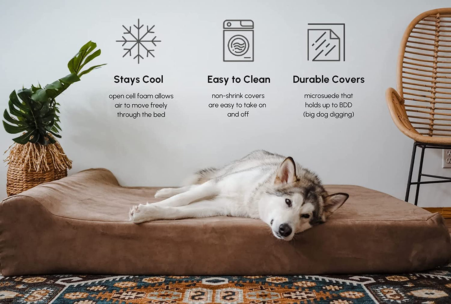 Barker Beds Extra Large Orthopedic Dog Bed with 7" Thick Cushion - Charcoal Microsuede Cover - Durable and Washable - Made in the USA
