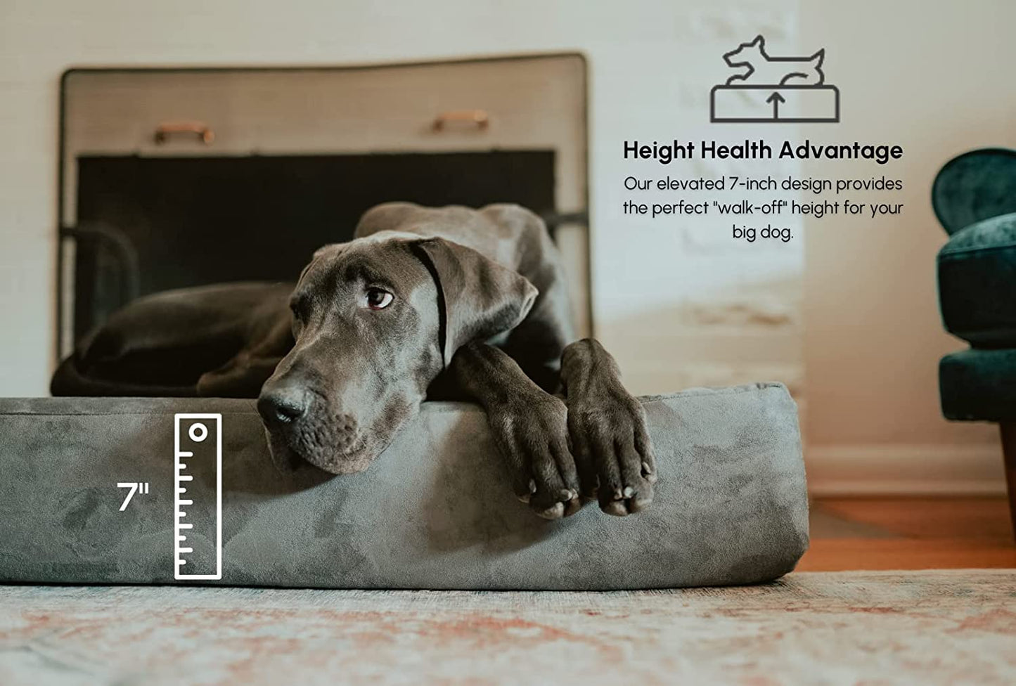 Barker Beds Extra Large Orthopedic Dog Bed with 7" Thick Cushion - Charcoal Microsuede Cover - Durable and Washable - Made in the USA