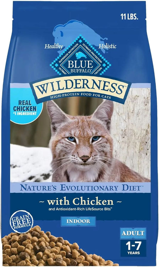 Blue Buffalo Wilderness High-Protein Grain-Free Natural Dry Cat Food for Adults, Chicken Flavor, 11 lb Bag