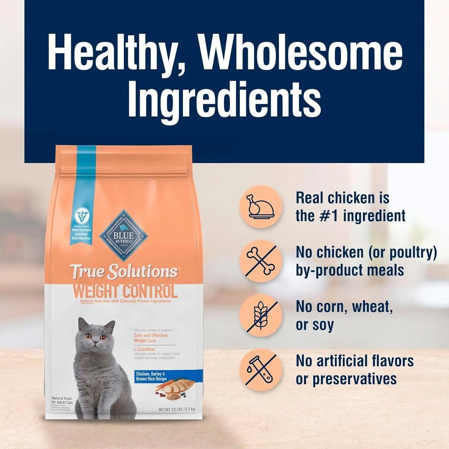 True Solutions Weight Control Natural Dry Cat Food for Adult Cats, Chicken Flavor, 11 lb Bag