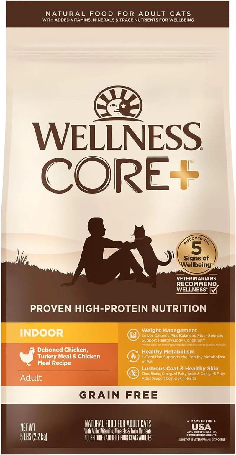 CORE+ Grain-Free Adult Dry Cat Food for Indoor Cats, Natural Chicken, Turkey & Chicken Meal, 5 lb Bag