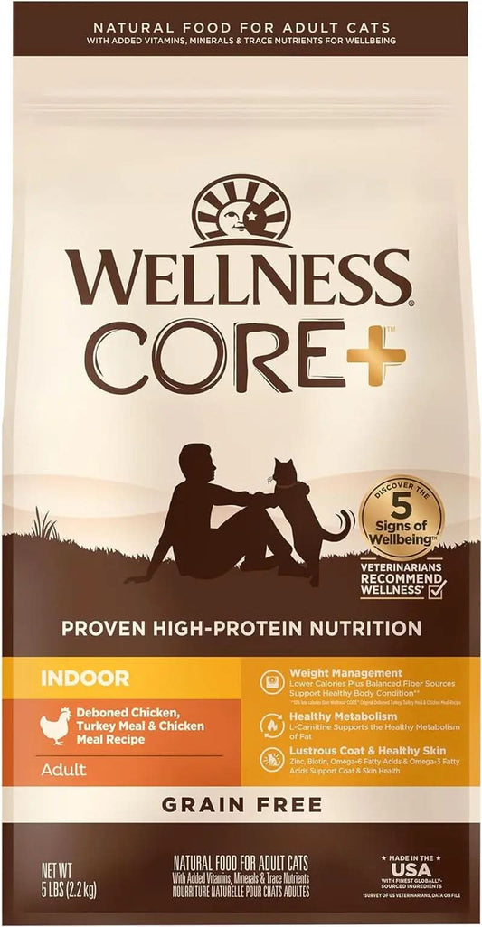CORE+ Grain-Free Adult Dry Cat Food for Indoor Cats, Natural Chicken, Turkey & Chicken Meal, 5 lb Bag