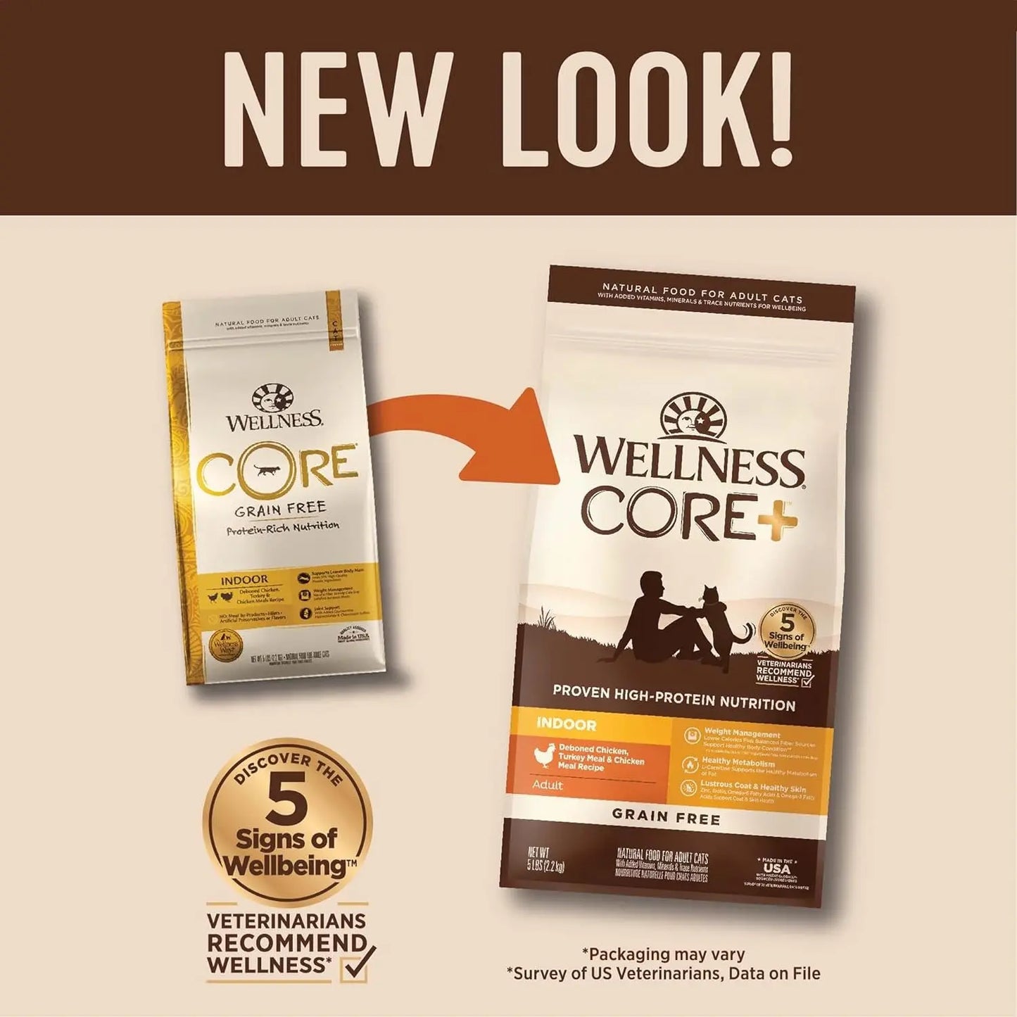 CORE+ Grain-Free Adult Dry Cat Food for Indoor Cats, Natural Chicken, Turkey & Chicken Meal, 5 lb Bag