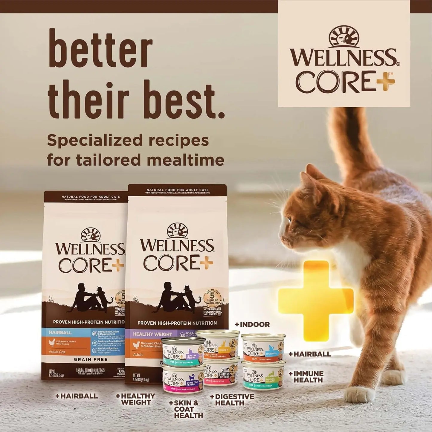CORE+ Grain-Free Adult Dry Cat Food for Indoor Cats, Natural Chicken, Turkey & Chicken Meal, 5 lb Bag