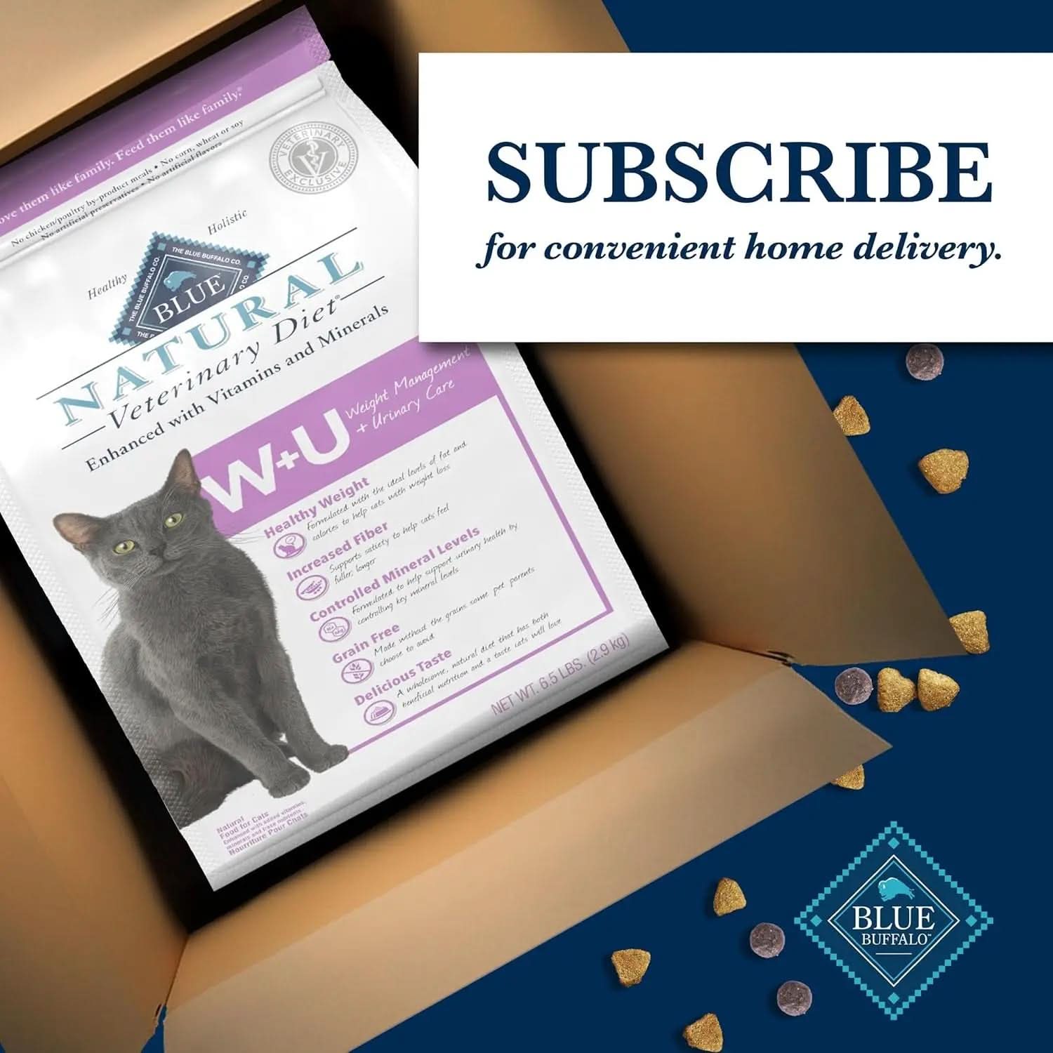 Natural Veterinary Diet W+U Weight Management and Urinary Care Dry Cat Food, Chicken Flavor, 6.5 lb Bag - Prescription Required