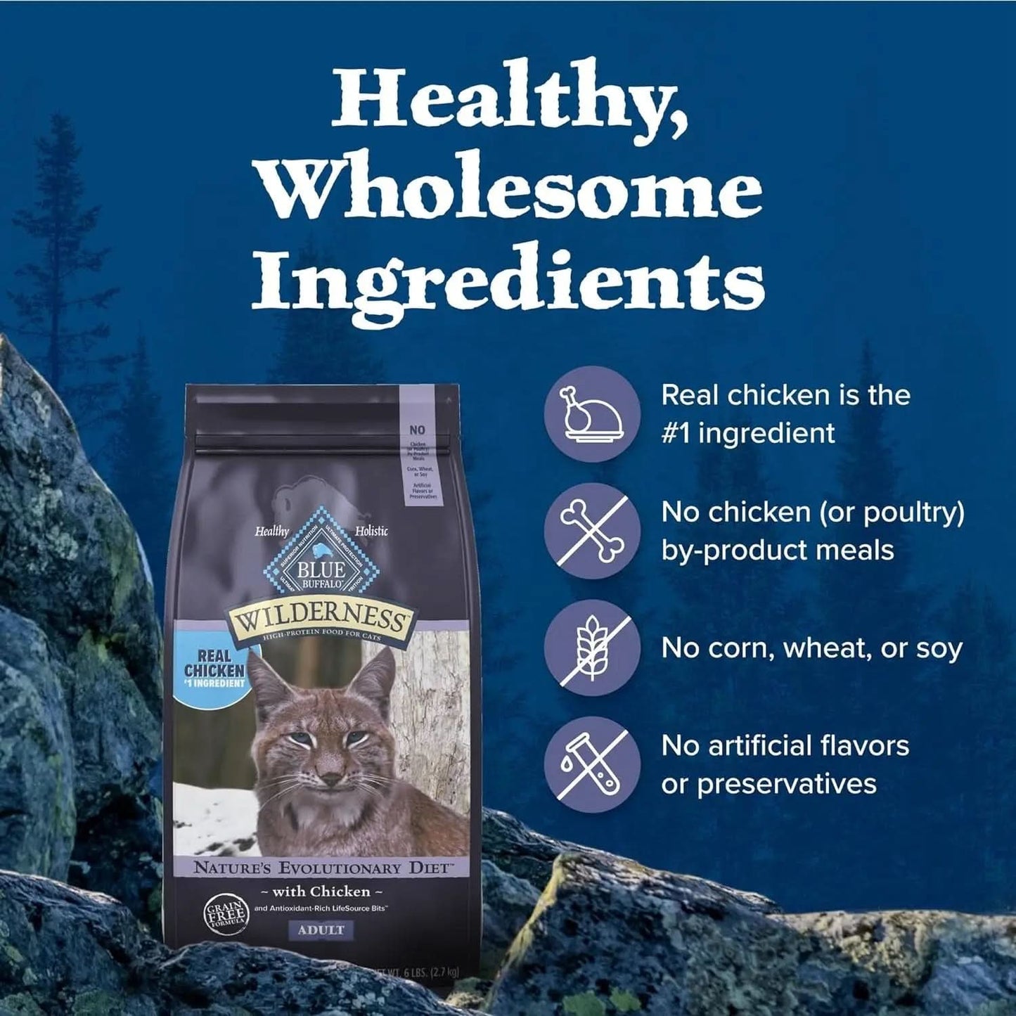 Wilderness High-Protein Grain-Free Dry Cat Food for Adults, Chicken, 6 lb Bag