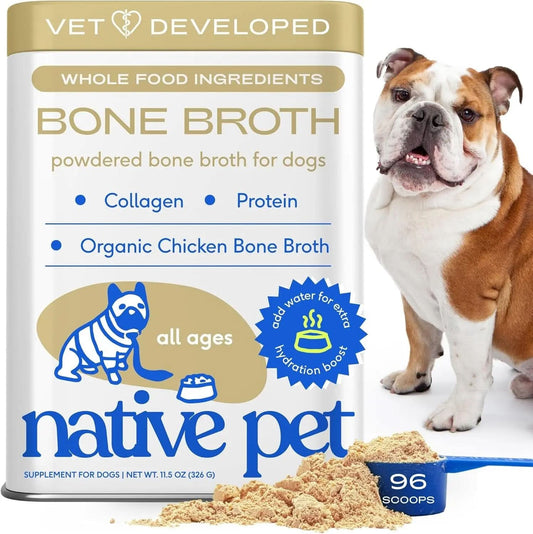 Chicken Bone Broth Powder for Dogs and Cats - Nutritional Food Topper for Picky Eaters - Supports Joint Strength, Immune Function, and Heart Health - 96 Servings