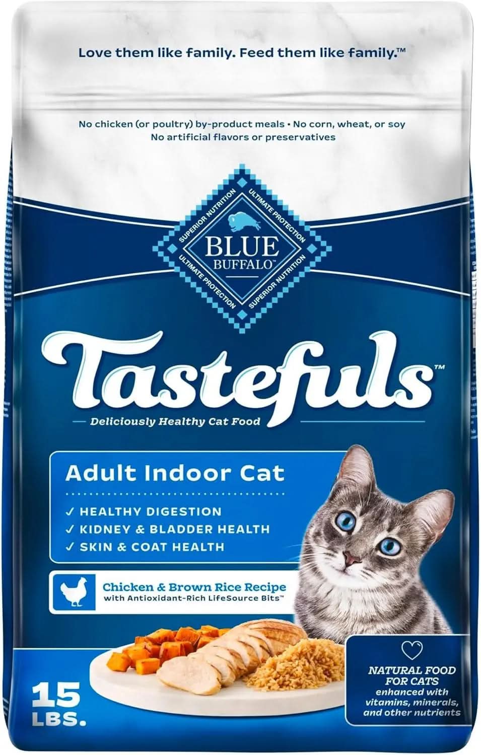Tastefuls Natural Dry Cat Food for Adults, Chicken and Brown Rice Recipe, 15 lb Bag