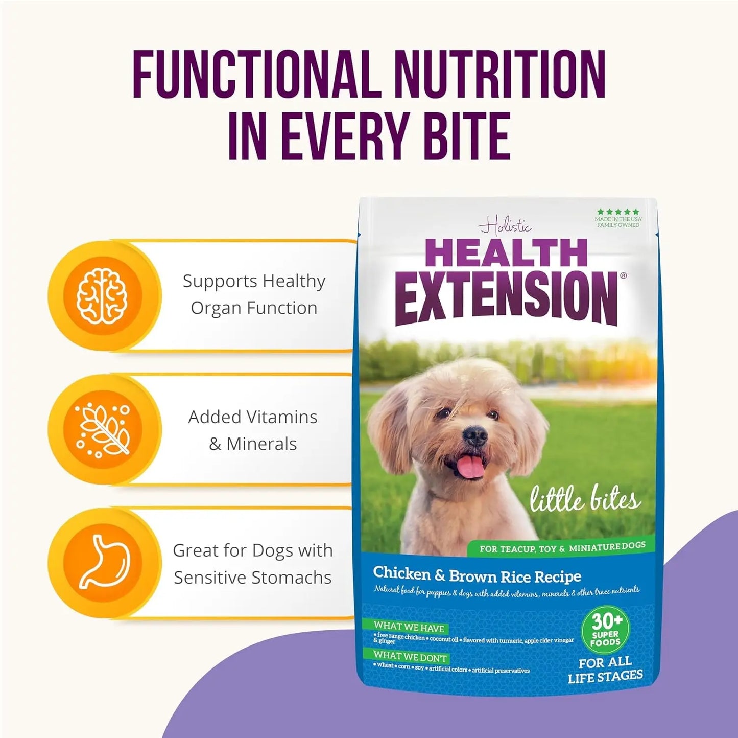 Little Bites Dry Dog Food for Small Breeds, Chicken & Brown Rice Formula, Promotes Skin, Coat, Digestion, and Immunity with Probiotics and Superfoods, 4 lb Bag