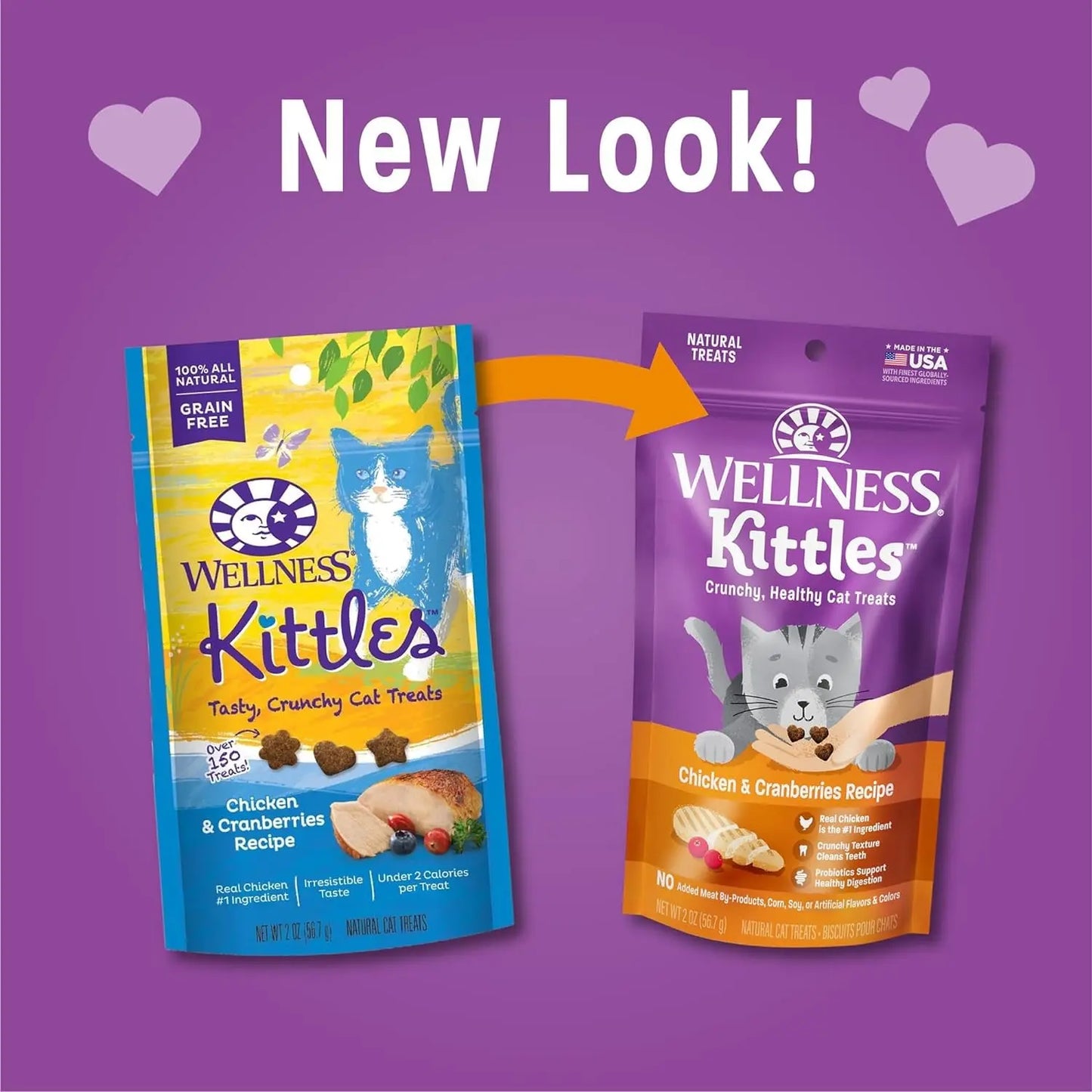 Kittles Grain-Free Crunchy Cat Treats with Chicken & Cranberry, 2 oz
