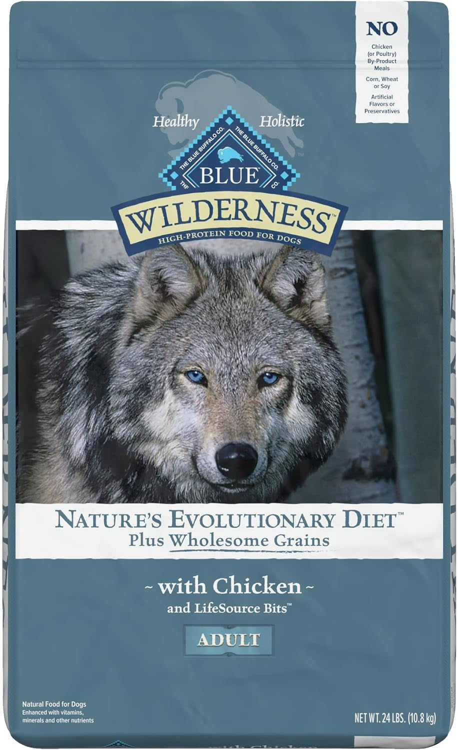 Wilderness High-Protein Natural Adult Dry Dog Food with Wholesome Grains, Chicken Flavor, 24 lb