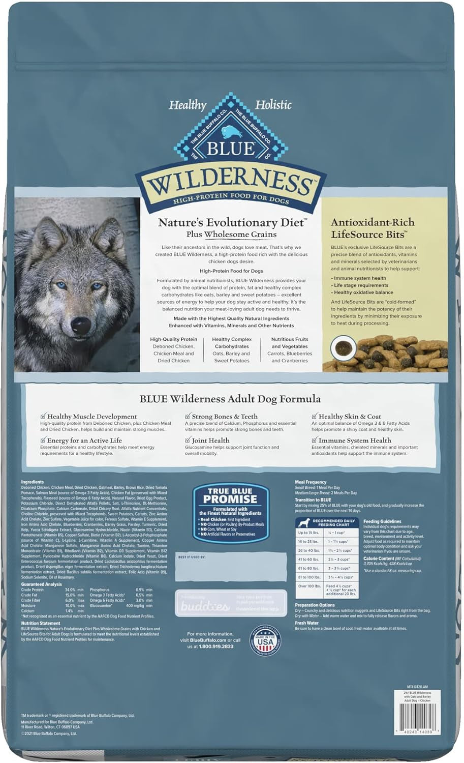 Wilderness High-Protein Natural Adult Dry Dog Food with Wholesome Grains, Chicken Flavor, 24 lb