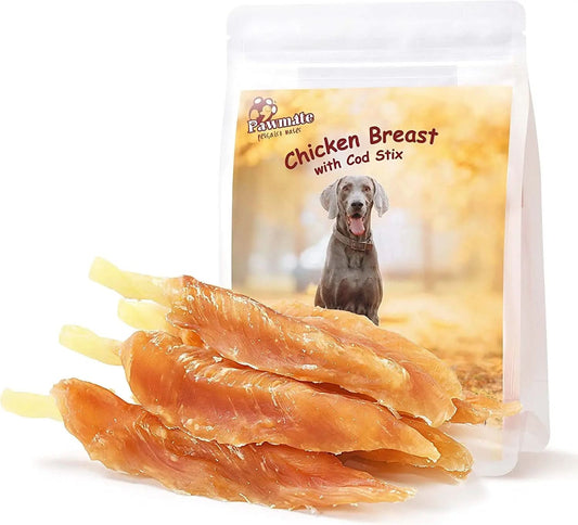 Chicken Tender Wrapped Cod Sticks - Rawhide-Free High Protein Dog Jerky Soft Chews, Healthy Training Snacks for Dogs of All Sizes, 9-10 Count, 10.6 Oz