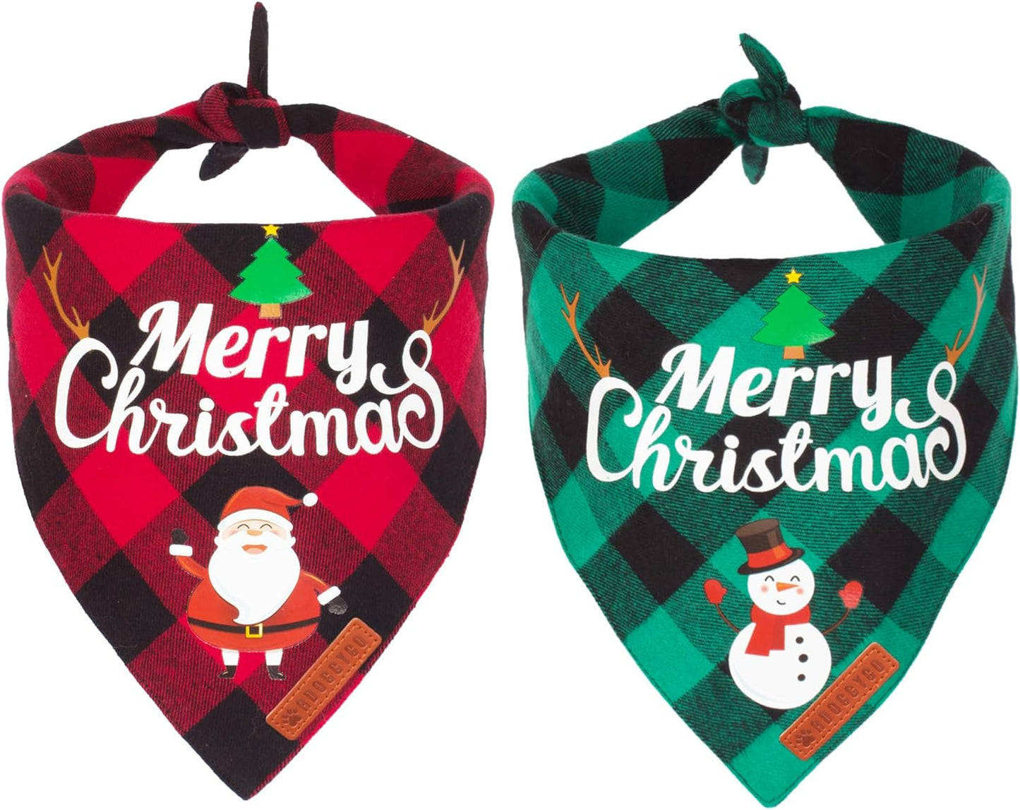 Christmas Classic Plaid Dog Bandana Set for Medium to Large Pets - Triangle Bibs Featuring Merry Christmas Santa and Snowman Designs