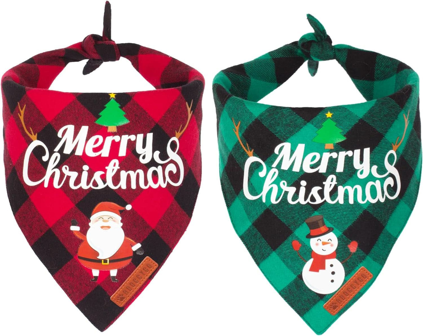Christmas Classic Plaid Dog Bandana Set for Medium to Large Pets - Triangle Bibs Featuring Merry Christmas Santa and Snowman Designs