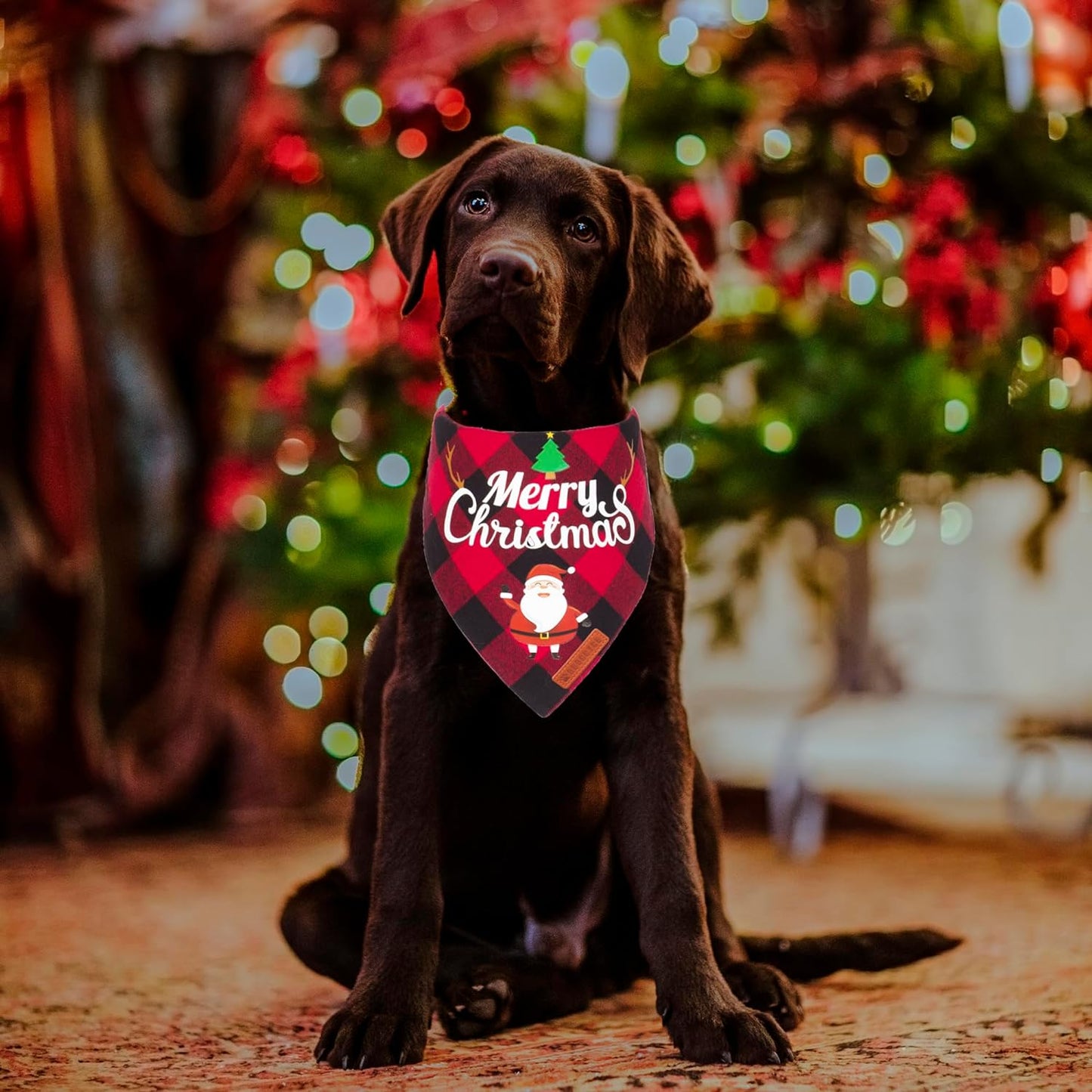 Christmas Classic Plaid Dog Bandana Set for Medium to Large Pets - Triangle Bibs Featuring Merry Christmas Santa and Snowman Designs