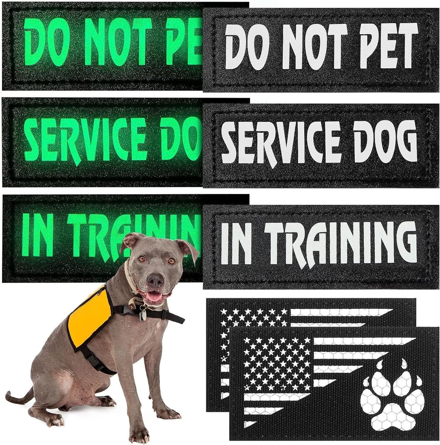 8-Pack Reflective Service Dog Vest Patches - "Do Not Pet" in Training Harness, Removable Tactical Dog Vest Patches with Printed Paw Design (Classic Patterns, 4.3 x 1.6 Inches)