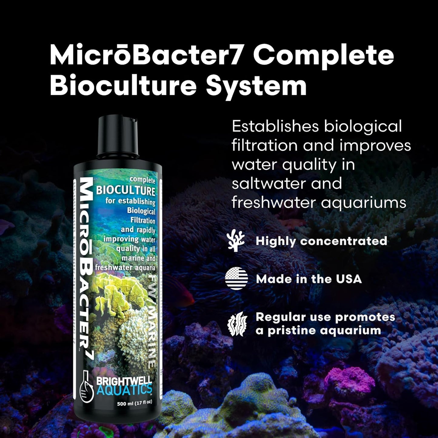 Microbacter7 Complete Bioculture for Aquariums - Enhances Biological Filter Media for Freshwater and Saltwater Fish - 16.9 Fl Oz