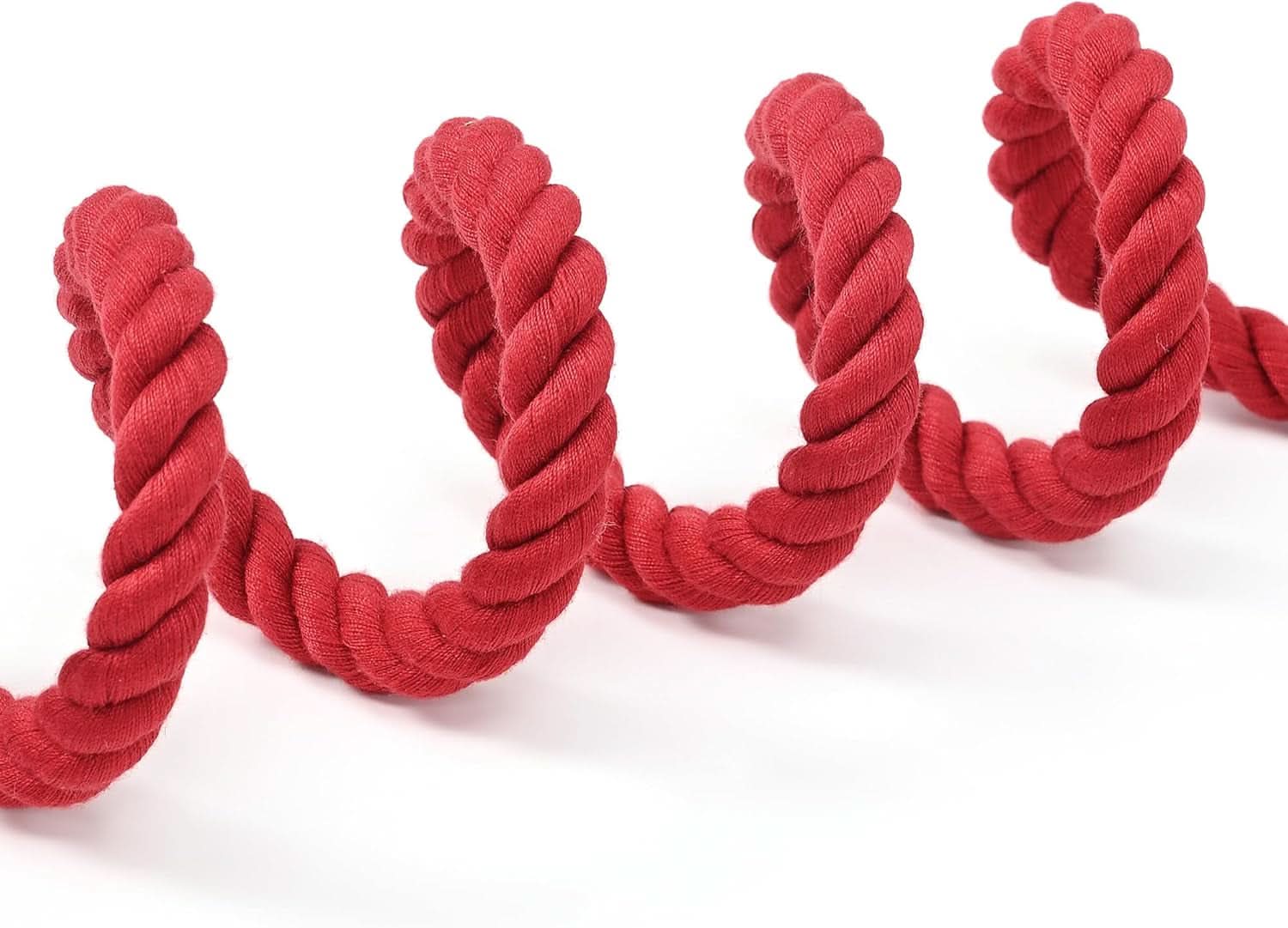 Braided Cotton Rope Dog Leash with Leather Tip, Heavy Duty Metal Clasp, 5FT Length, 1/2" Thickness - Ideal for Wedding and Walking for Medium to Large Dogs (Red)