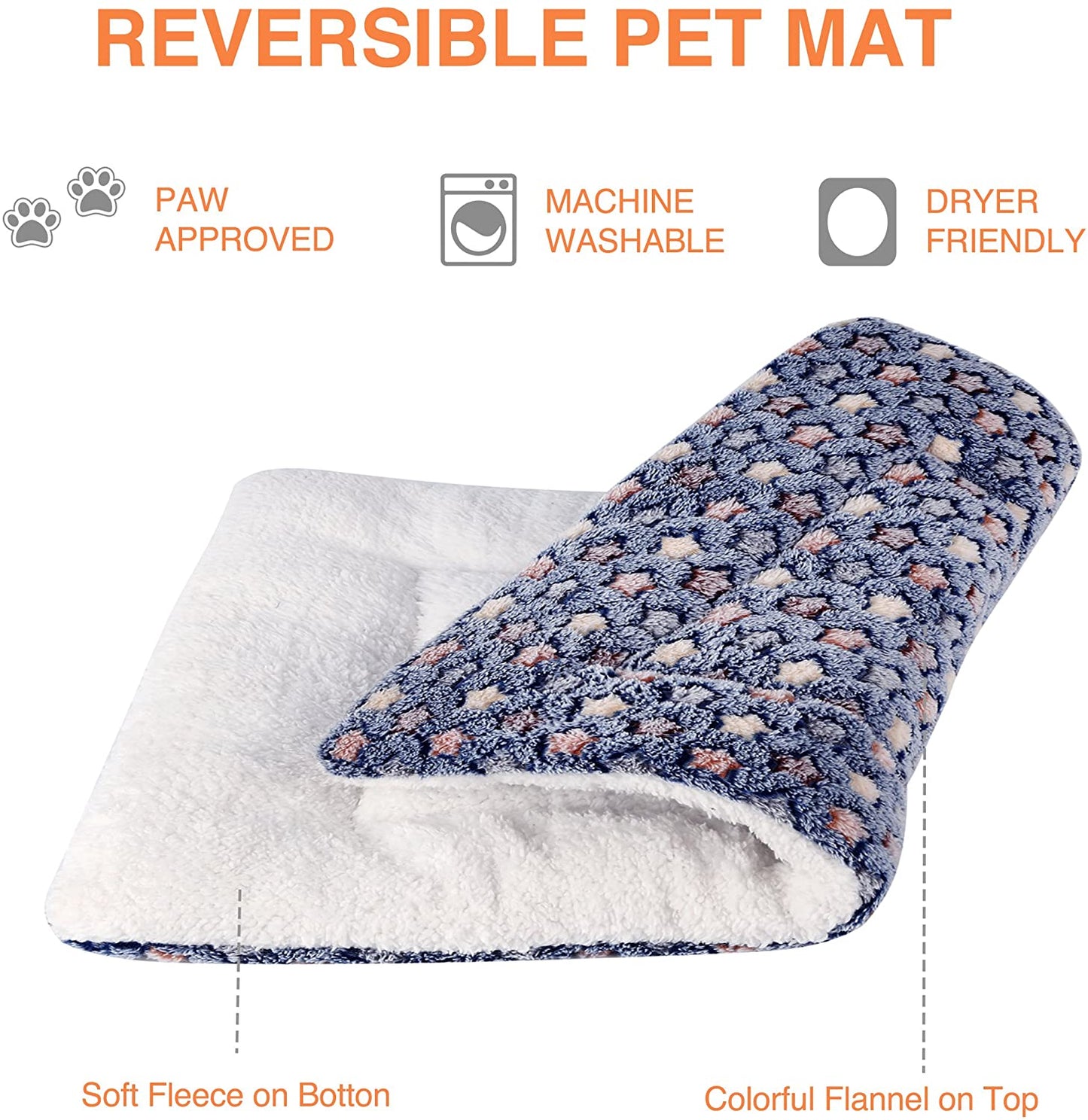 Ultra Soft Reversible Dog Bed Crate Pad with Star Print - Washable Mat for Dogs and Cats, 23 x 18 Inches, Dark Blue