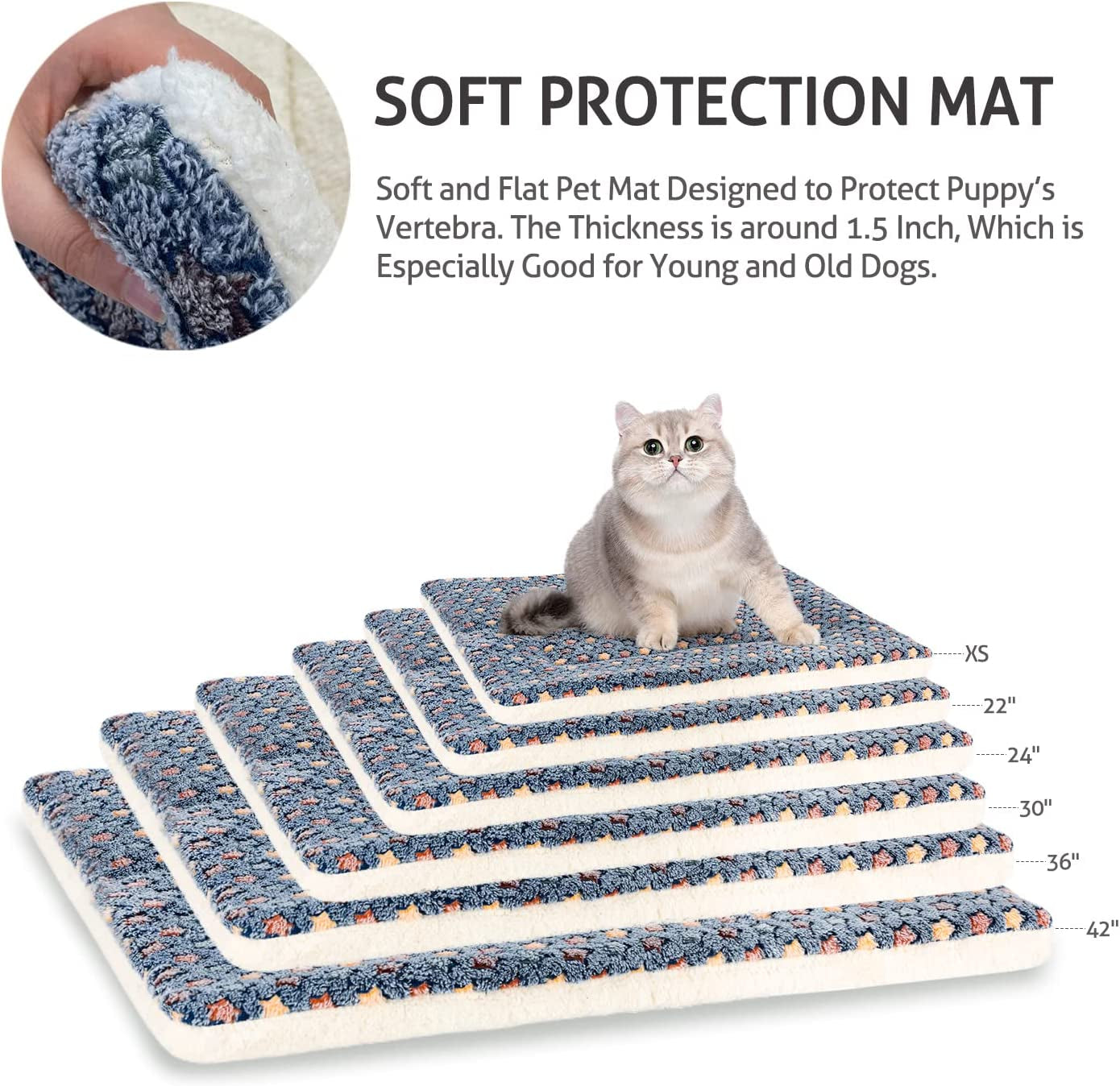 Ultra Soft Reversible Dog Bed Crate Pad with Star Print - Washable Mat for Dogs and Cats, 23 x 18 Inches, Dark Blue