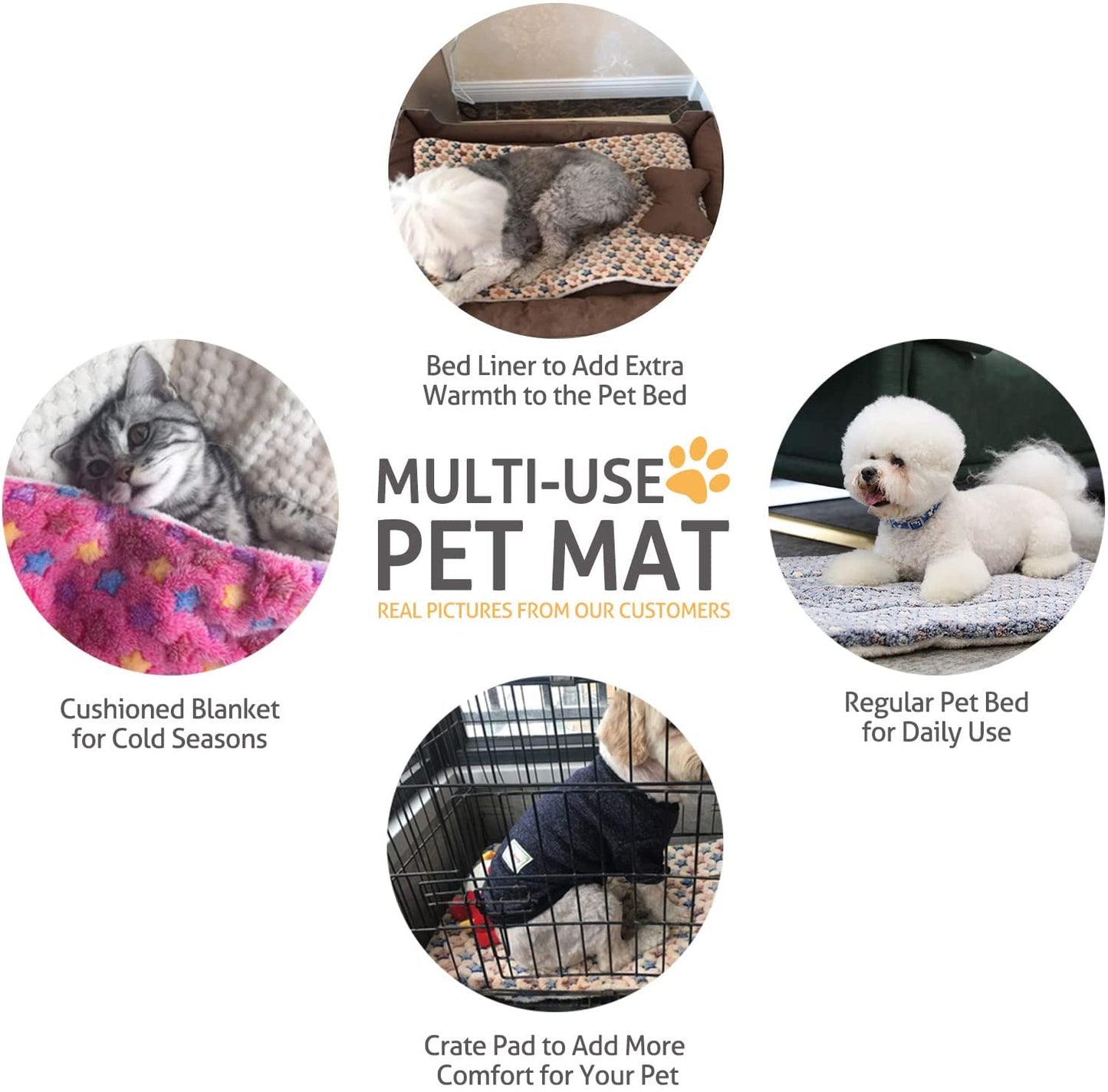 Ultra Soft Reversible Dog Bed Crate Pad with Star Print - Washable Mat for Dogs and Cats, 23 x 18 Inches, Dark Blue