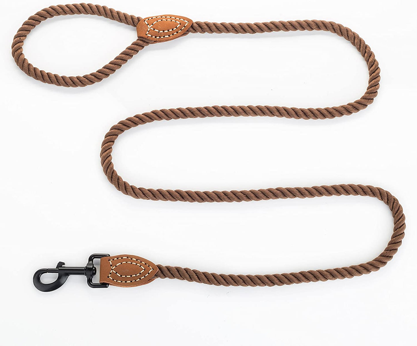 Heavy-Duty Braided Cotton Dog Leash with Leather Tip - 4FT, 1/2" Thick, Metal Clasp - Ideal for Walking, Training, and Weddings for Small to Large Dogs (Dark Brown)