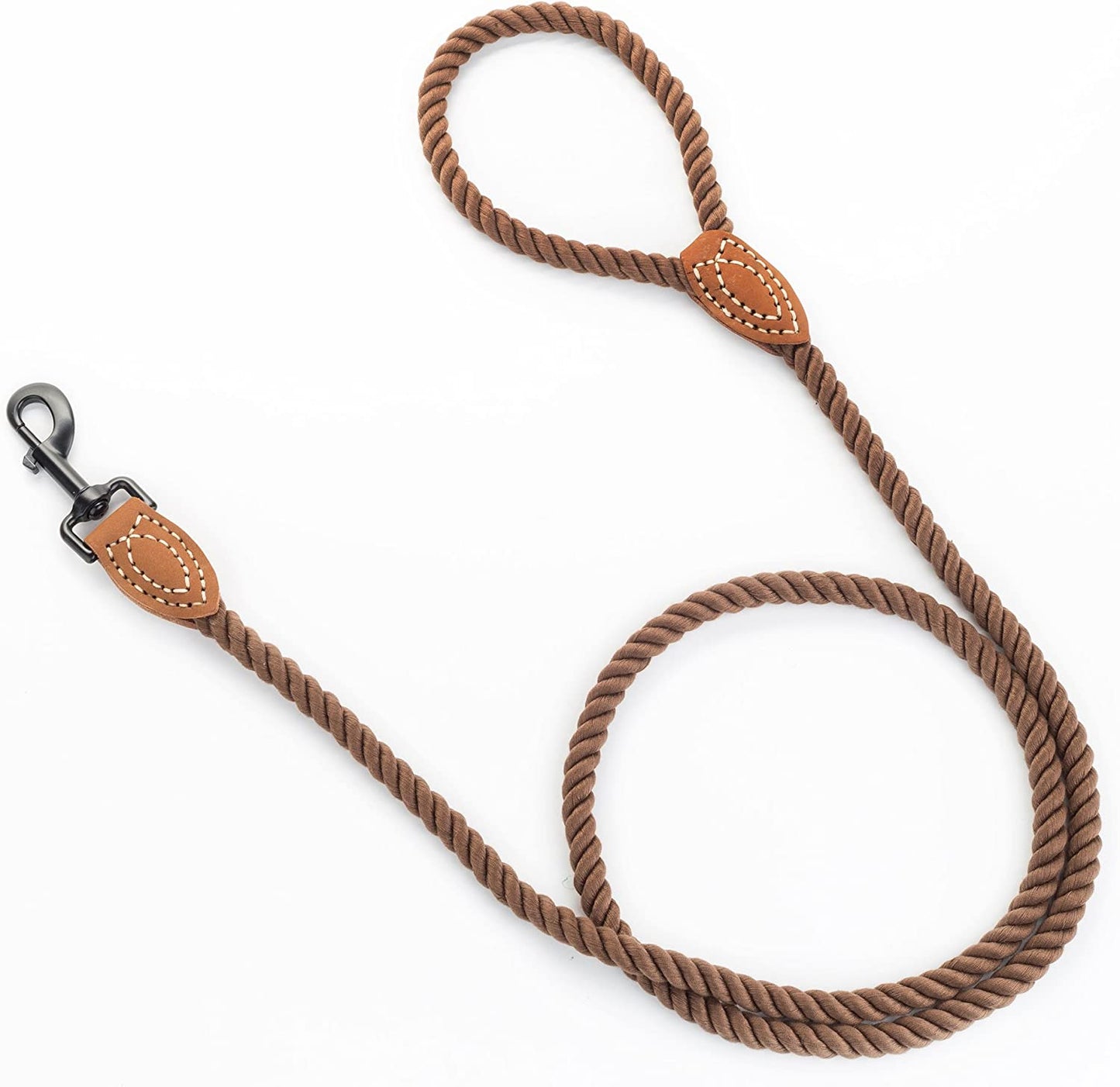 Heavy-Duty Braided Cotton Dog Leash with Leather Tip - 4FT, 1/2" Thick, Metal Clasp - Ideal for Walking, Training, and Weddings for Small to Large Dogs (Dark Brown)