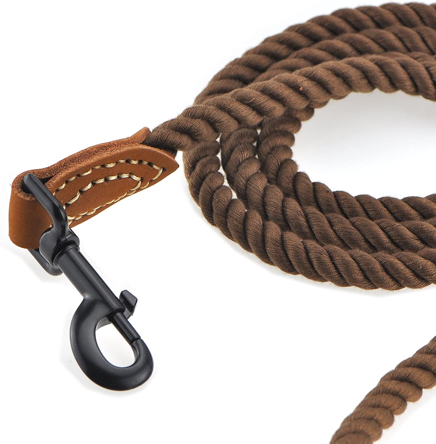 Heavy-Duty Braided Cotton Dog Leash with Leather Tip - 4FT, 1/2" Thick, Metal Clasp - Ideal for Walking, Training, and Weddings for Small to Large Dogs (Dark Brown)