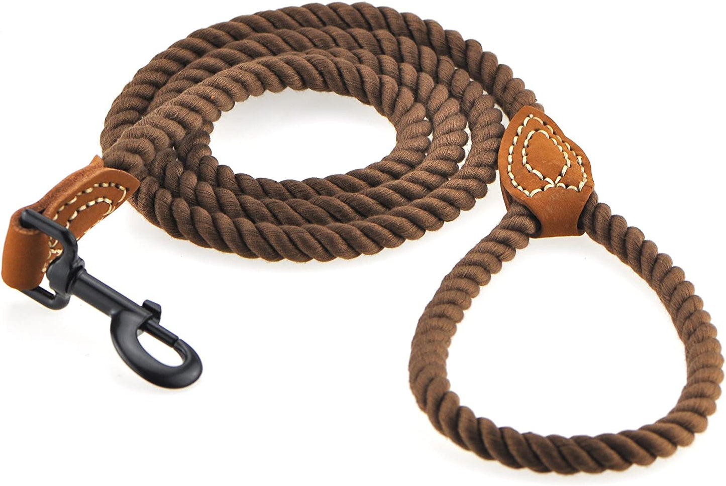 Heavy-Duty Braided Cotton Dog Leash with Leather Tip - 4FT, 1/2" Thick, Metal Clasp - Ideal for Walking, Training, and Weddings for Small to Large Dogs (Dark Brown)