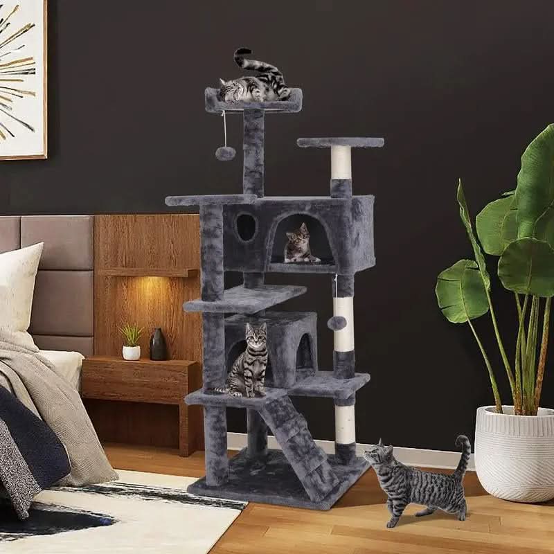 Segawe 55" H Cat Tree Condo with Plush Perches, Sisal Scratching Posts and 2 Hideaways