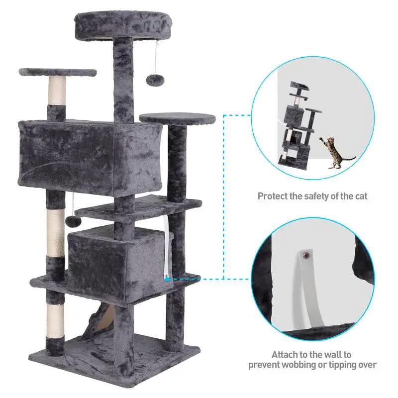 Segawe 55" H Cat Tree Condo with Plush Perches, Sisal Scratching Posts and 2 Hideaways