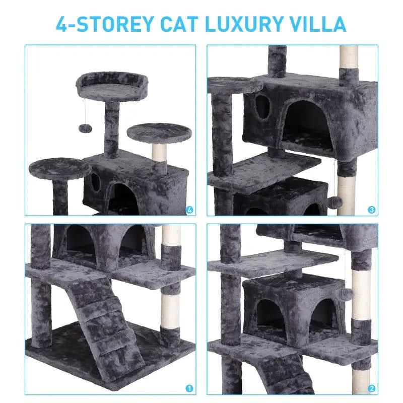 Segawe 55" H Cat Tree Condo with Plush Perches, Sisal Scratching Posts and 2 Hideaways