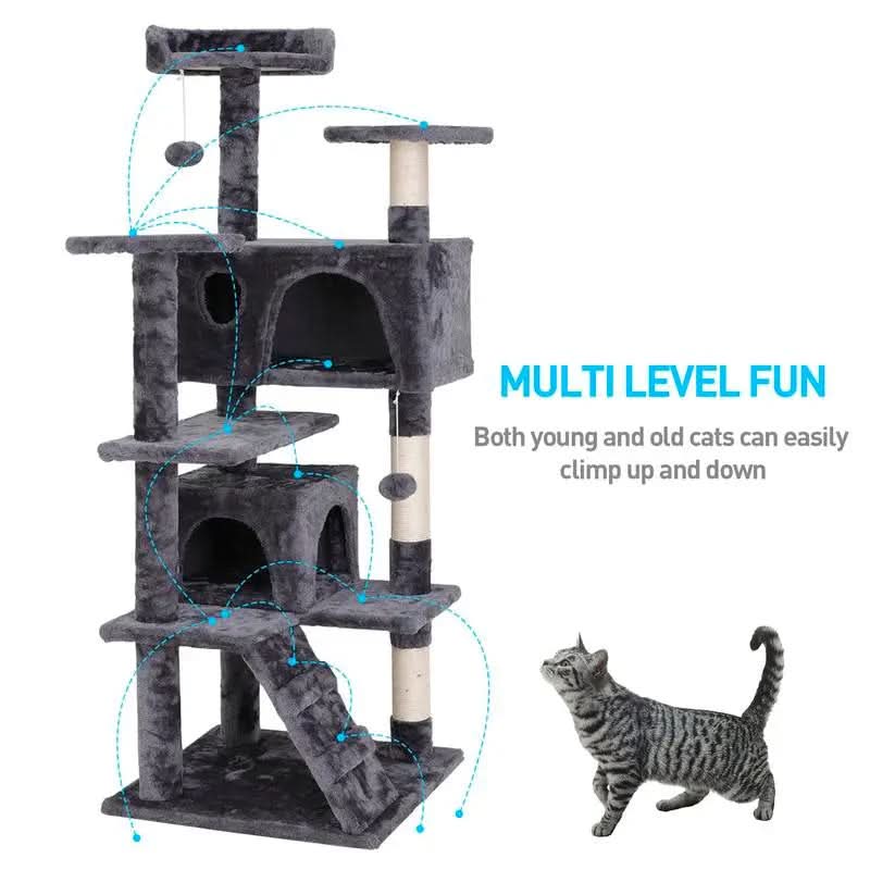 Segawe 55" H Cat Tree Condo with Plush Perches, Sisal Scratching Posts and 2 Hideaways
