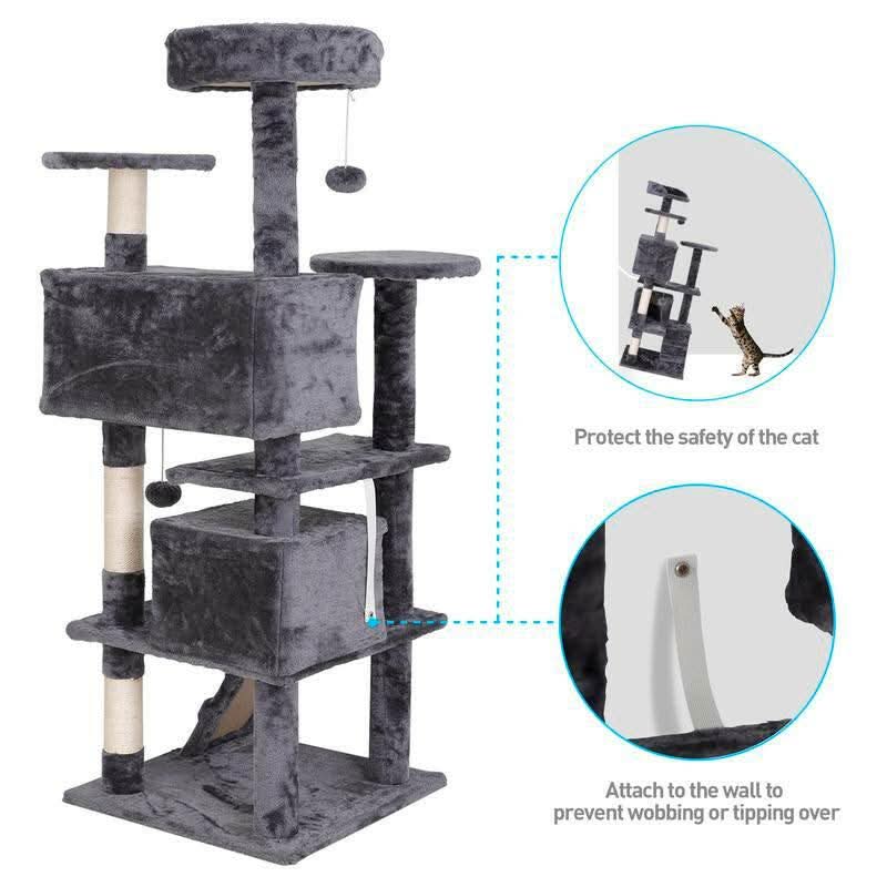 Segawe 55" Multi-Tier Cat Tree Condo with Plush Perches, Sisal Scratching Posts, and 2 Cozy Hideaways