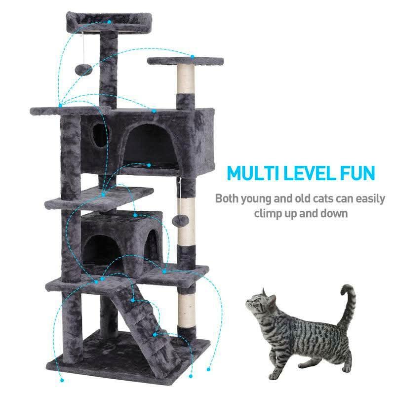 Segawe 55" Multi-Tier Cat Tree Condo with Plush Perches, Sisal Scratching Posts, and 2 Cozy Hideaways