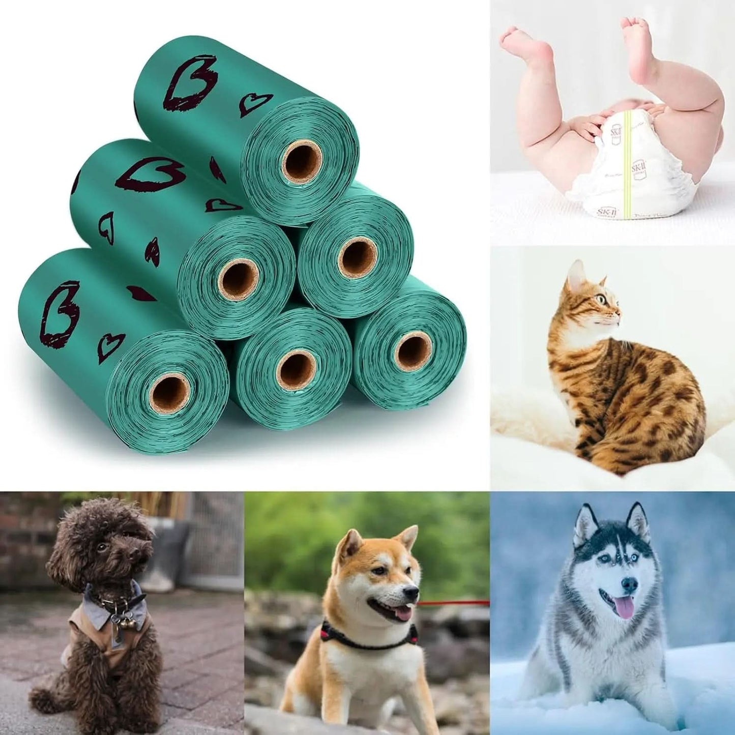 Dog Waste Bag Rolls - 540 Count Extra Thick, Leak-Proof Bags with Dispenser, Scented Dark Green for Dogs