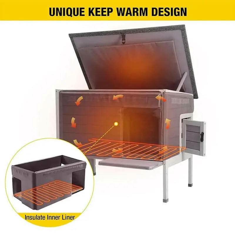 Aivituvin-Air91-In-Hp Wooden Heated Cat House with Adjustable Temperature Pad | Waterproof Roof| Outdoor Cat Shelter| Insulation