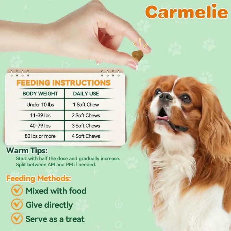 Carmelie Natural Flea & Tick Support for Dogs – 200 Chews, All Breeds & Sizes, Supports Healthy Skin & Coat with Omega-3, Puppy Flea Protection, Chicken Flavor Treats Poodle